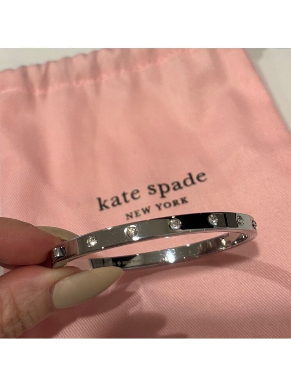 Kate Spade Set in Stone Hinged Silver Bangle - Picture 6 of 8